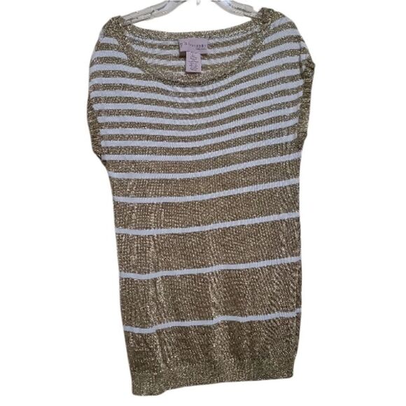 Philosophy by Republic Bateau Neck Gold and White Striped Tunic Size Large - Picture 1 of 7